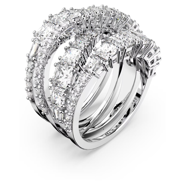 Hyperbola ring Mixed cuts, White, Rhodium plated